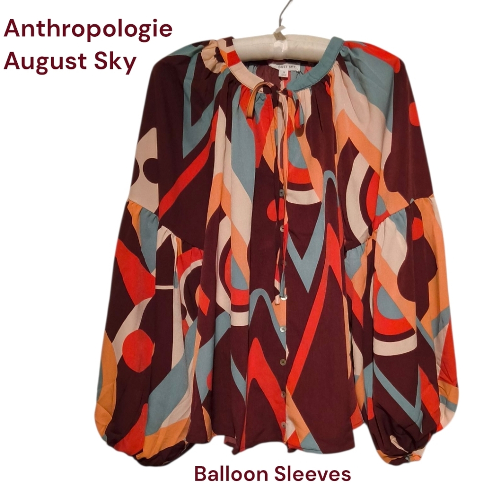 Anthropologie NWOT Multicolor Artistic Blouse with Balloon Sleeves